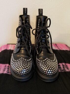 Alexander McQueen Studded Black Leather Platform Combat Boots size 8.5